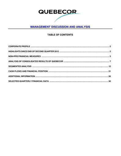 Thumbnail Quebecor Quarterly Report 2012-q3