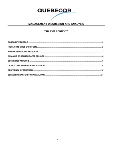 Thumbnail Quebecor Quarterly Report 2013-q1