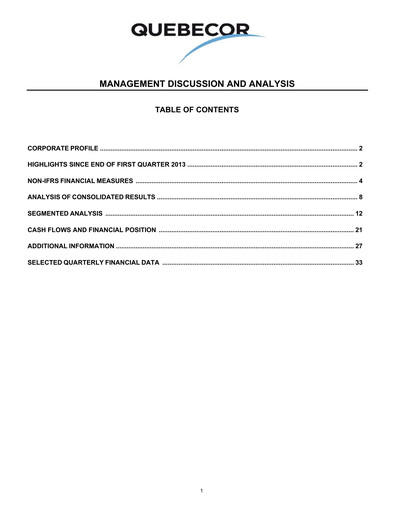 Thumbnail Quebecor Quarterly Report 2013-q2