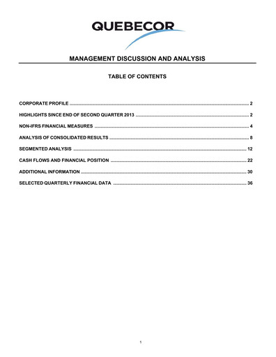 Thumbnail Quebecor Quarterly Report 2013-q3