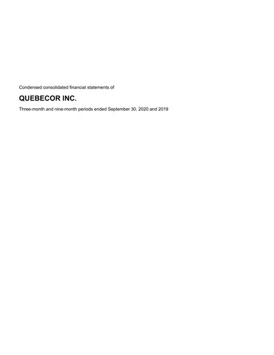 Thumbnail Quebecor Quarterly Report 2020-q3
