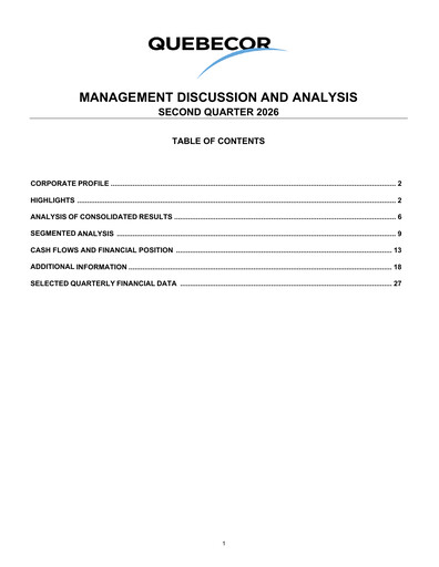 Thumbnail Quebecor Quarterly Report 2026-q2
