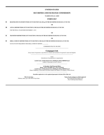 Thumbnail Compugen Annual Report 2015