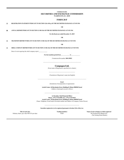 Thumbnail Compugen Annual Report 2019