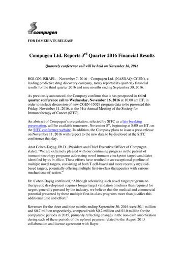 Thumbnail Compugen Quarterly Report 2016-q3