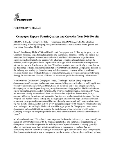Thumbnail Compugen Quarterly Report 2016-q4