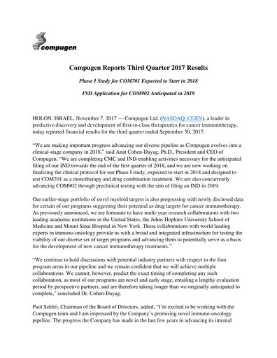 Thumbnail Compugen Quarterly Report 2017-q3