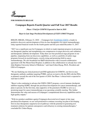 Thumbnail Compugen Quarterly Report 2017-q4