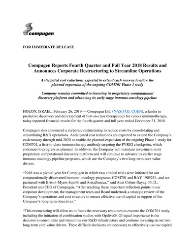 Thumbnail Compugen Quarterly Report 2018-q4