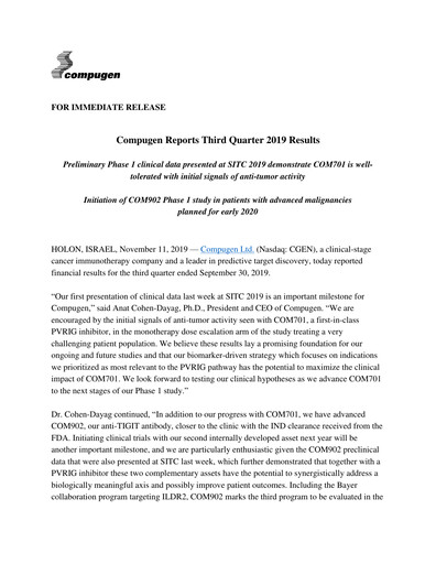 Thumbnail Compugen Quarterly Report 2019-q3