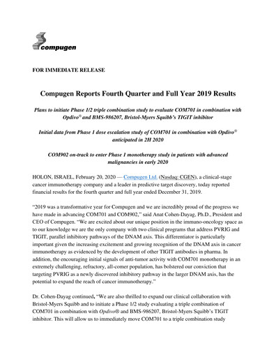 Thumbnail Compugen Quarterly Report 2019-q4