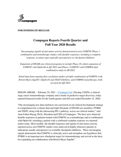 Thumbnail Compugen Quarterly Report 2020-q4