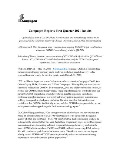 Thumbnail Compugen Quarterly Report 2021-q1