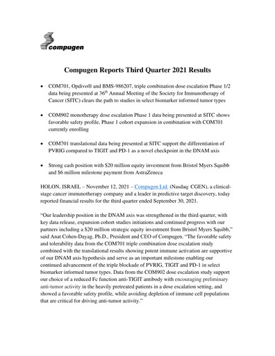 Thumbnail Compugen Quarterly Report 2021-q3