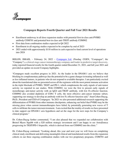 Thumbnail Compugen Quarterly Report 2021-q4
