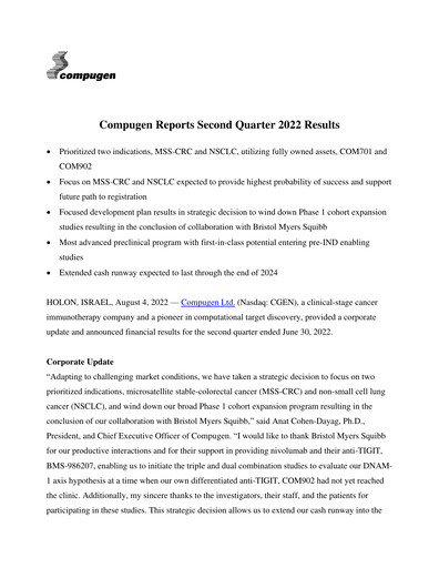 Thumbnail Compugen Quarterly Report 2022-q2