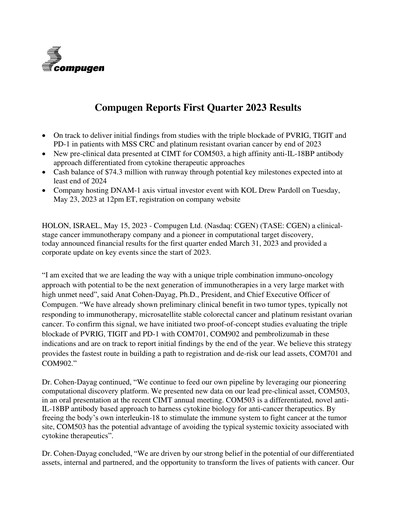 Thumbnail Compugen Quarterly Report 2023-q1