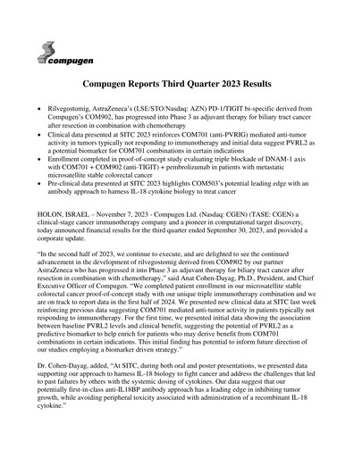 Thumbnail Compugen Quarterly Report 2023-q3