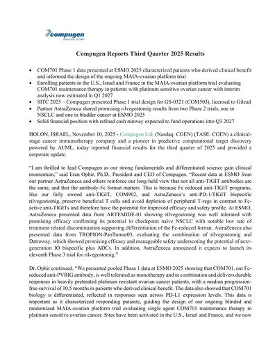 Thumbnail Compugen Quarterly Report 2025-q3
