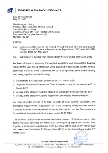Thumbnail Sundaram Finance Financial Statement 2019-2020