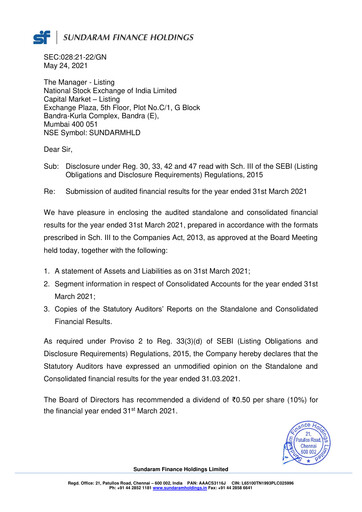 Thumbnail Sundaram Finance Financial Statement 2020-2021