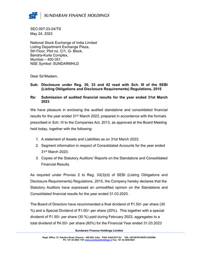 Thumbnail Sundaram Finance Financial Statement 2022-2023