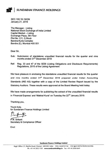 Thumbnail Sundaram Finance Quarterly Report 2018-q3