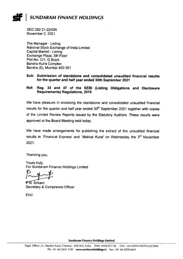 Thumbnail Sundaram Finance Quarterly Report 2021-q2