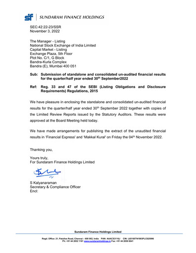 Thumbnail Sundaram Finance Quarterly Report 2022-q2