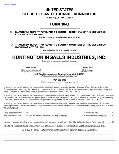 Miniature Huntington Ingalls Industries
 Rapport trimestriel 2015-q2