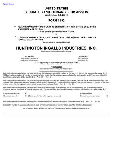 Miniature Huntington Ingalls Industries
 Rapport trimestriel 2016-q1