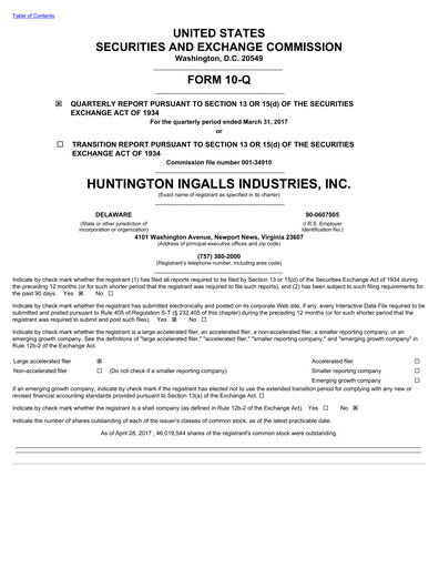 Miniature Huntington Ingalls Industries
 Rapport trimestriel 2017-q1