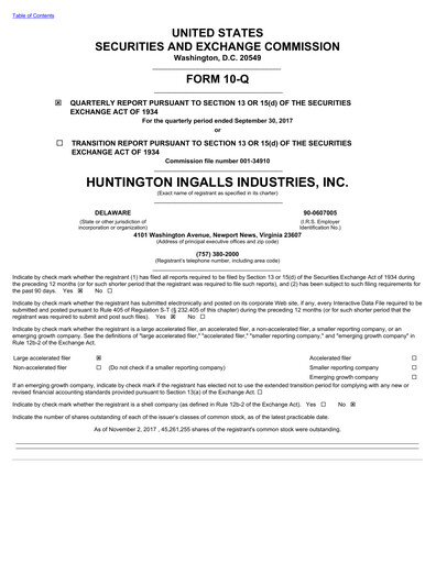 Miniature Huntington Ingalls Industries
 Rapport trimestriel 2017-q3