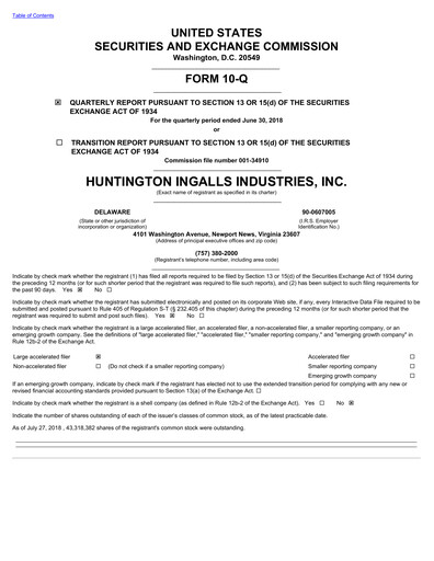Miniature Huntington Ingalls Industries
 Rapport trimestriel 2018-q2