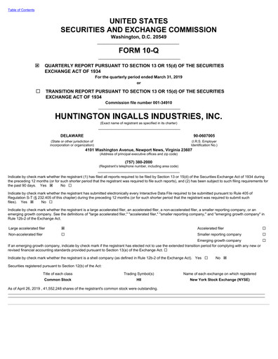 Miniature Huntington Ingalls Industries
 Rapport trimestriel 2019-q1