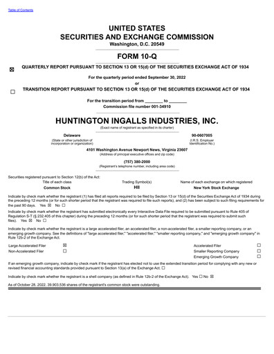 Miniature Huntington Ingalls Industries
 Rapport trimestriel 2022-q3