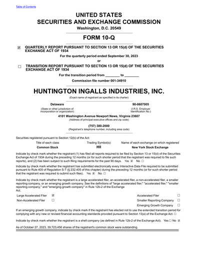 Miniature Huntington Ingalls Industries
 Rapport trimestriel 2023-q3