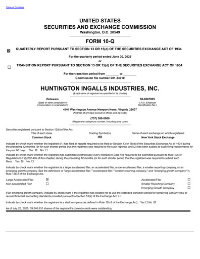 Miniature Huntington Ingalls Industries
 Rapport trimestriel 2025-q2