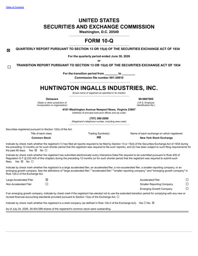 Miniature Huntington Ingalls Industries
 Rapport trimestriel 2026-q2