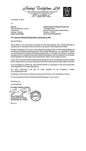 Thumbnail Balaji Telefilms
 Quarterly Report 2018-q2