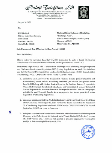 Thumbnail Balaji Telefilms
 Quarterly Report 2021-q1