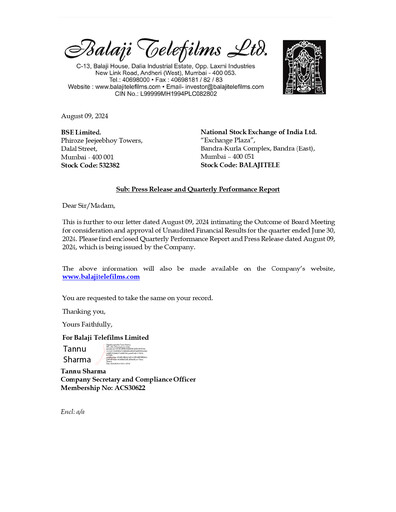 Thumbnail Balaji Telefilms
 Quarterly Report 2024-q1