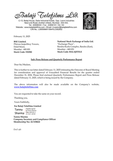 Thumbnail Balaji Telefilms
 Quarterly Report 2024-q3