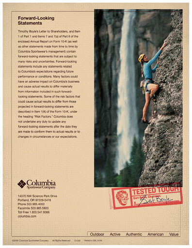 Vorschaubild Columbia Sportswear
 Jahresbericht 2005