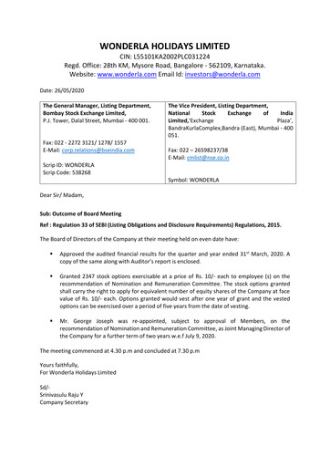Vorschaubild Wonderla Holidays Finanzmitteilung 2019-2020