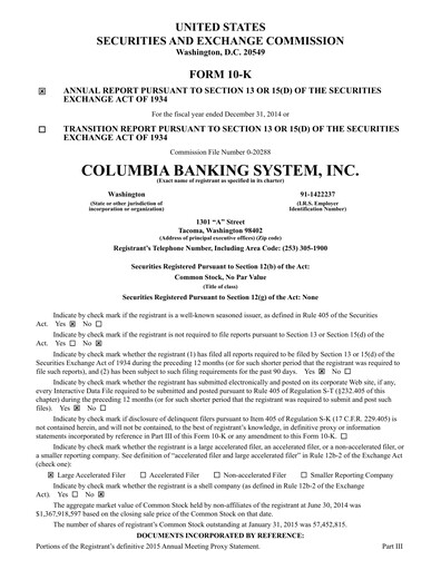 Vorschaubild Columbia Banking System Finanzbericht 2014