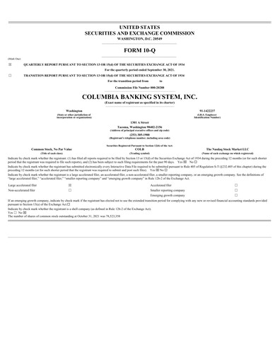 Thumbnail Columbia Banking System Quarterly Report 2021-q3