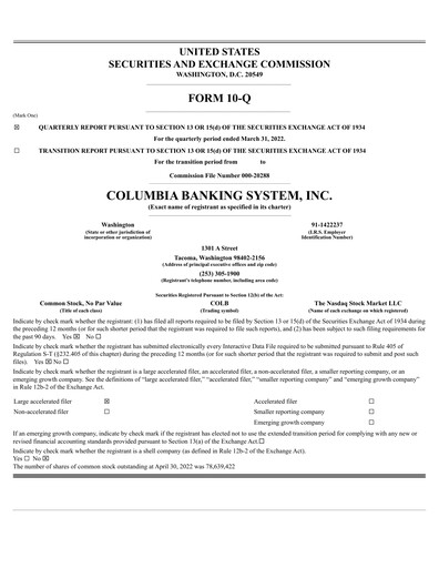 Thumbnail Columbia Banking System Quarterly Report 2022-q1