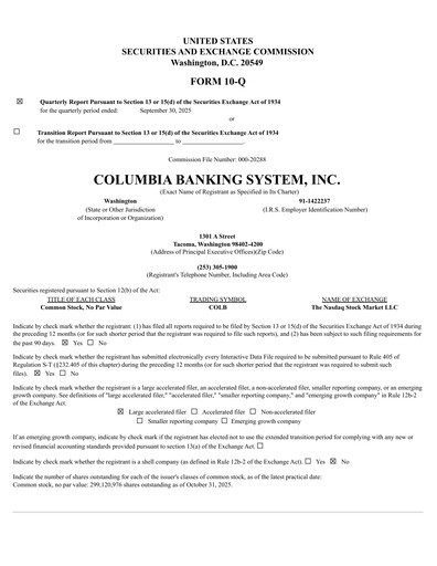 Thumbnail Columbia Banking System Quarterly Report 2025-q3