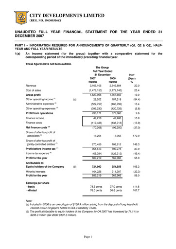 Thumbnail City Developments Financial Report 2007